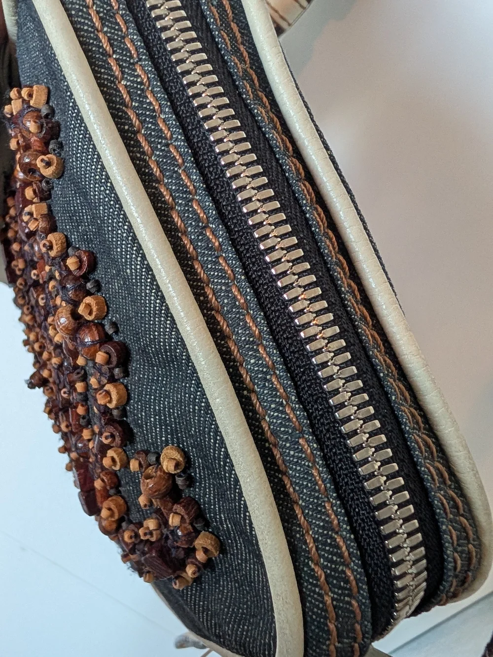 Loewe Denim Wood Beaded Anagram Crossbody Bag